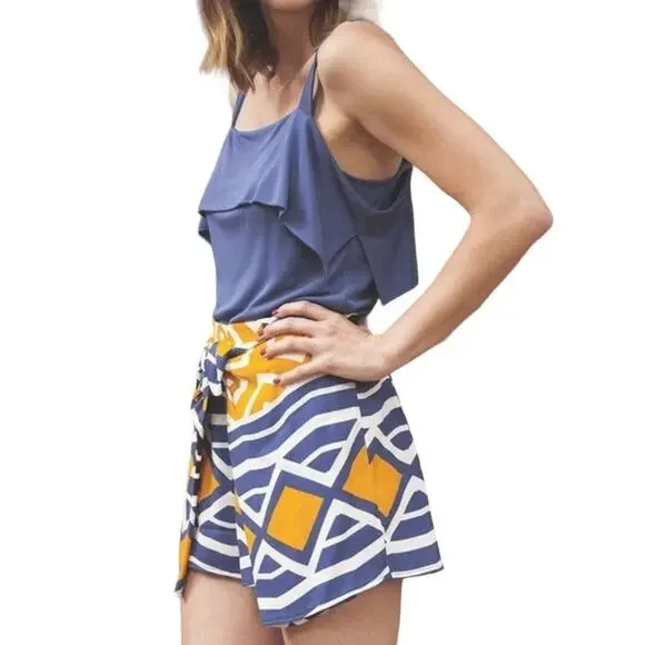 NWT! Ella Moss Sarong Printed Luanda Front Tie Shorts Skort - Size Large - Picture 7 of 10